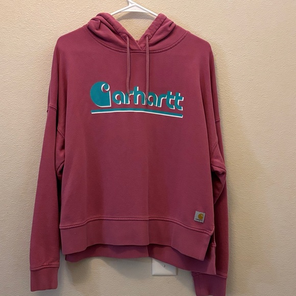 Carhartt Tops - Carhartt Women’s Dusty Rose Hoodie with Teal Logo